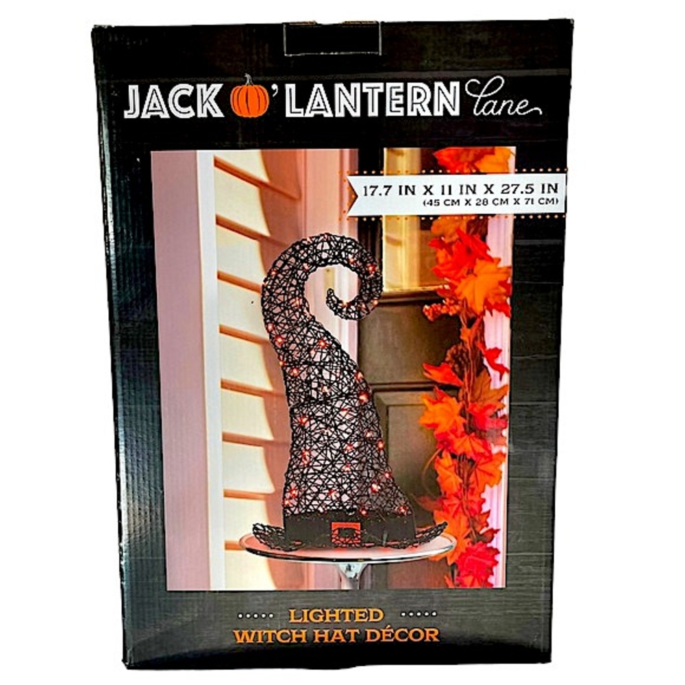 Jack O’Lantern Lane LED Halloween Lighted Witch Hat Indoor Outdoor Figurine NWT